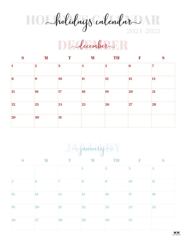 Printable Calendar Dec 2024 Jan 2025