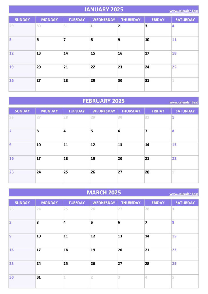 2025 Q1 Calendar Printable
