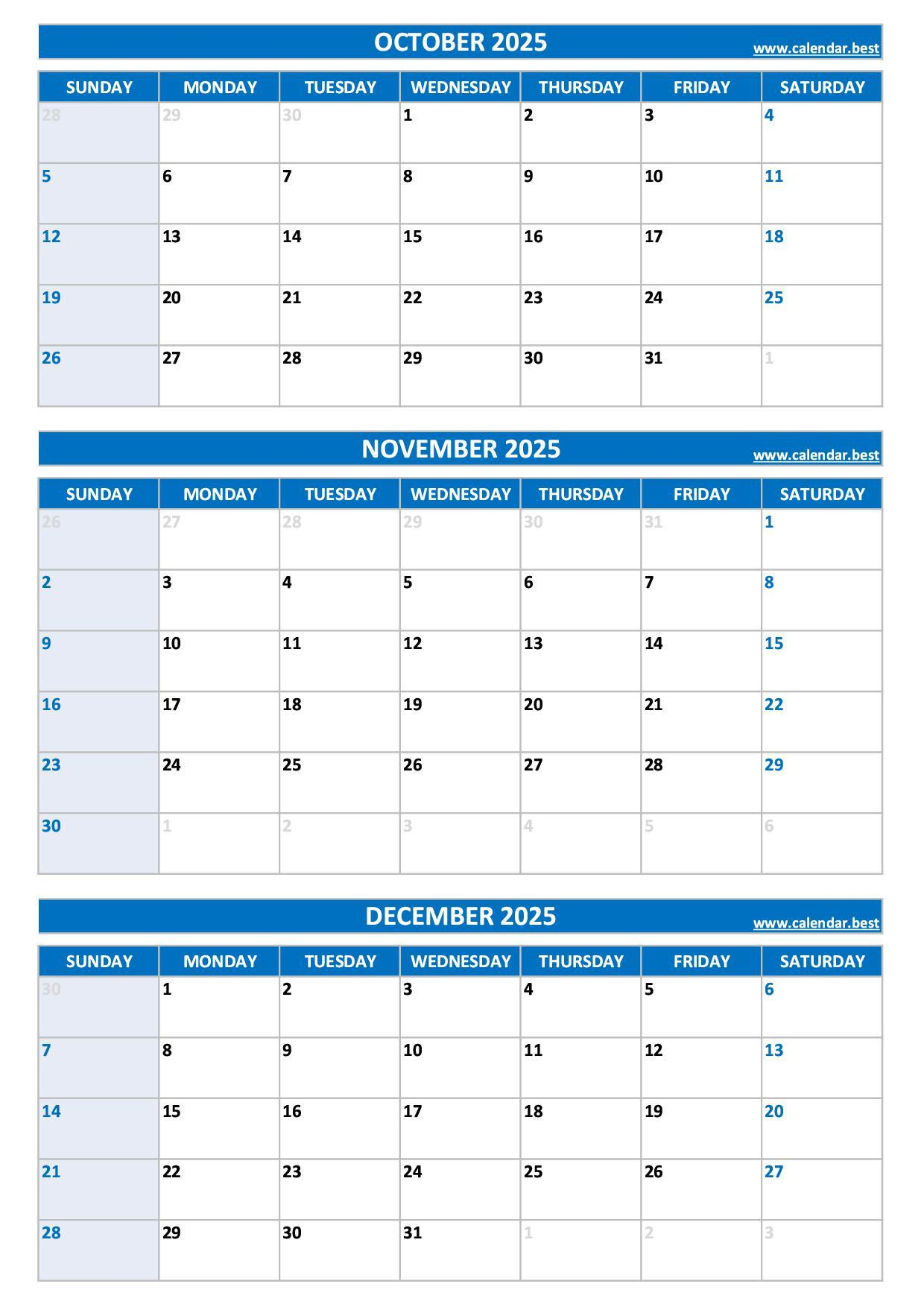 Printable 4Th Quarter 2025 Calendar pertaining to Printable Calendar 2025 By Quarter