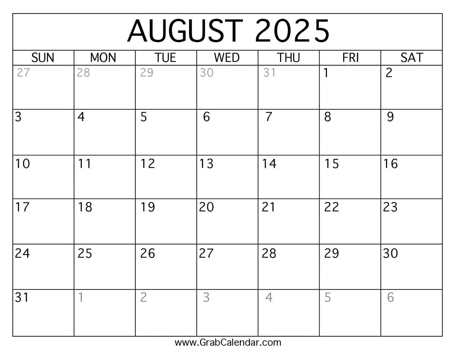 Printable August 2025 Calendar inside August 15 2025 Calendar