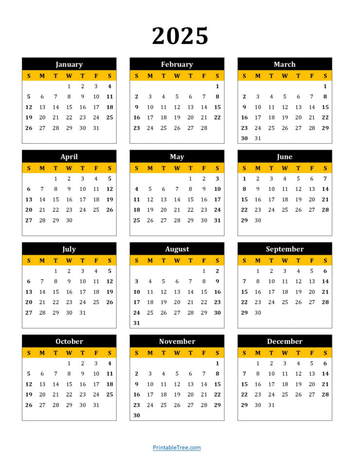 Printable Calendar 2025 All On One Page
