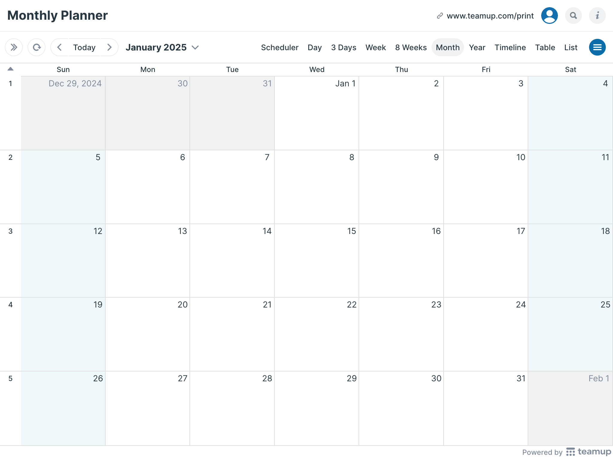 Printable Calendars - Teamup intended for Printable Calendar 2025 Date Range