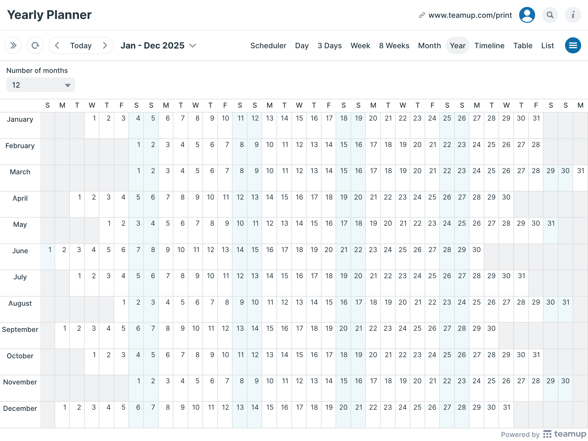 Printable Calendars - Teamup throughout Printable Calendar 2025 Date Range