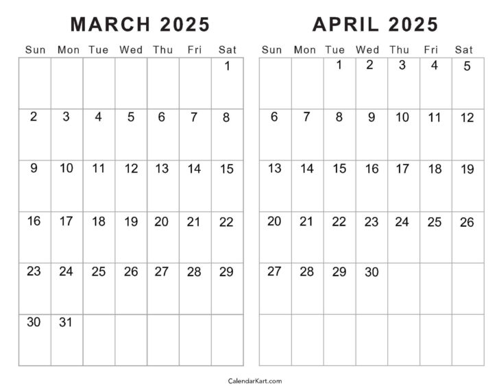 Printable Calendar 2025 March and April