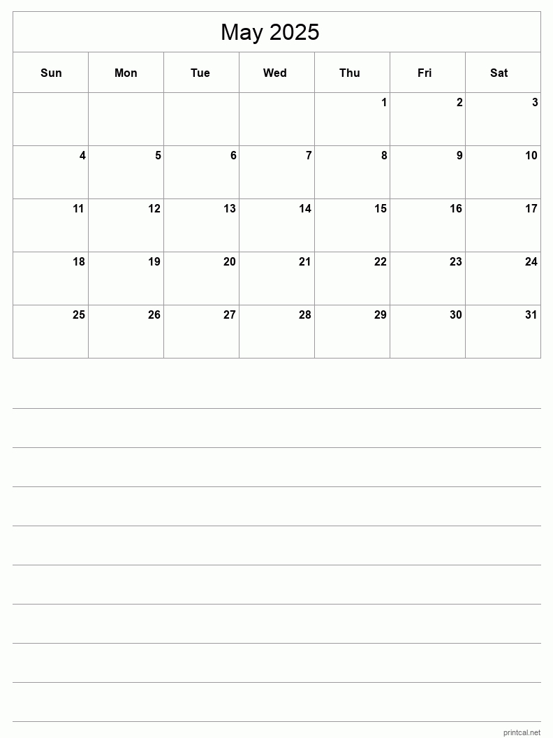 Printable May 2025 Calendar | Free Printable Calendars in May Printable Calendar 2025 Free