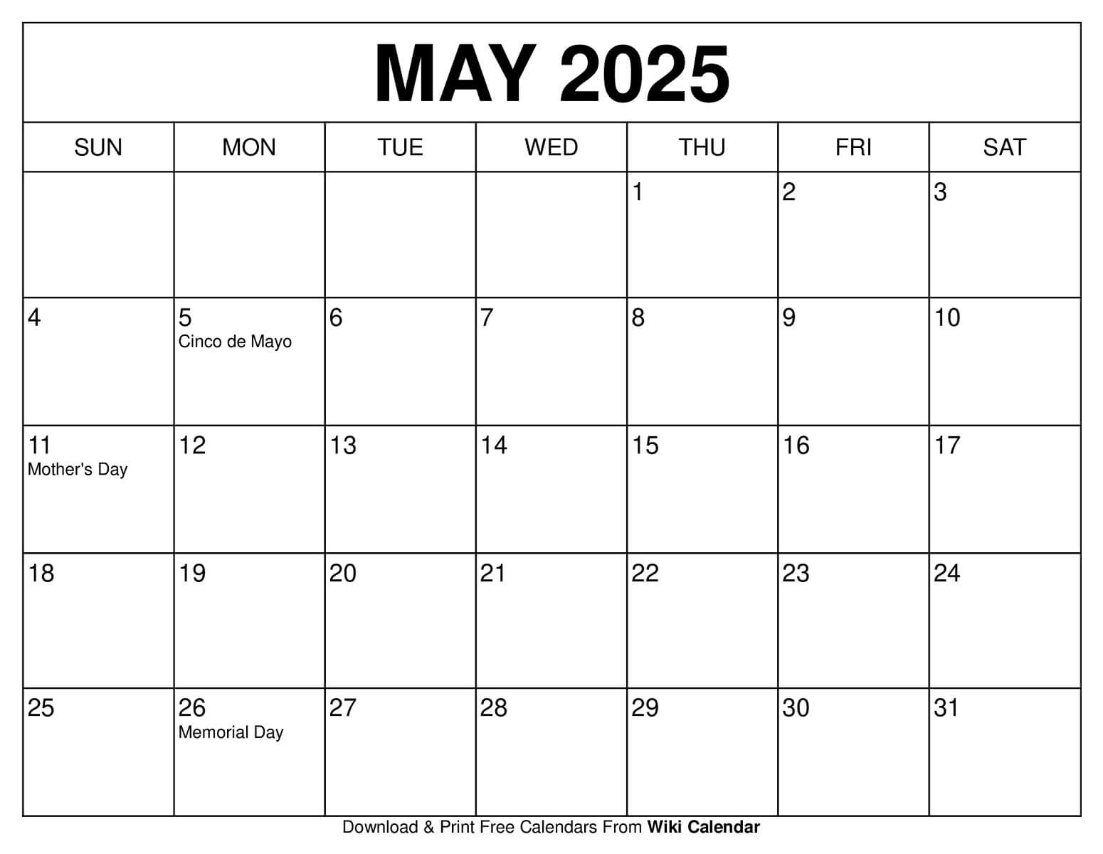 Printable May 2025 Calendar - Wiki Calendar | Apache Openoffice regarding May Printable Calendar 2025 Wiki