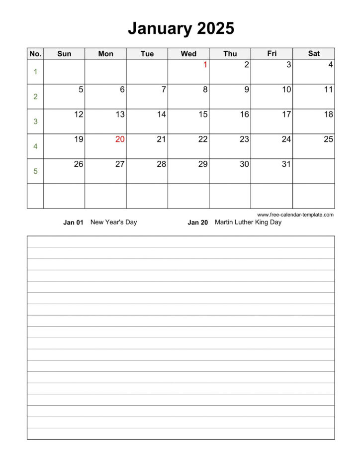 Printable Calendar 2025 Free Download with Lines