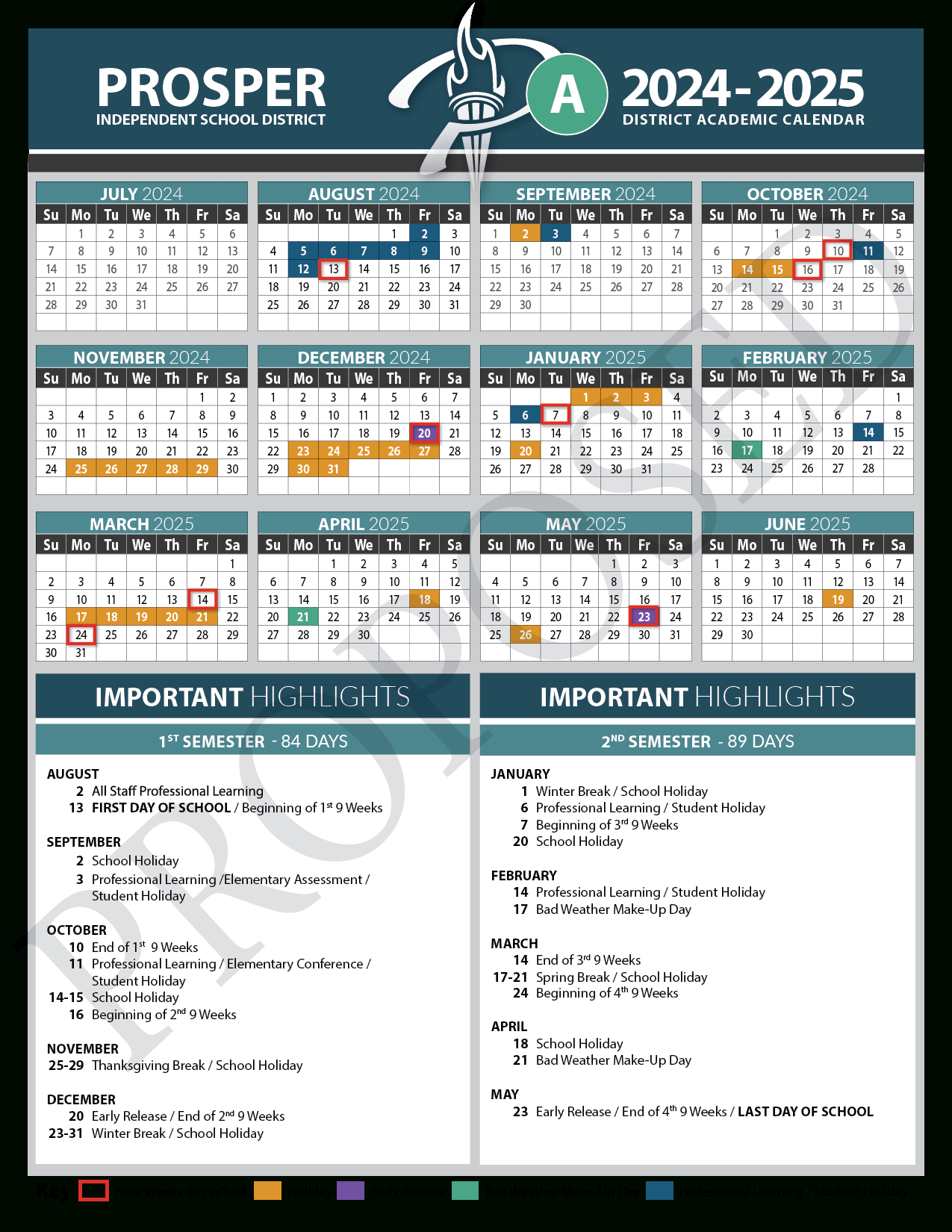 Prosper Isd Officials Select Calendar Option For 2024-25 School in Prosper Isd 2024 2025 Calendar Printable