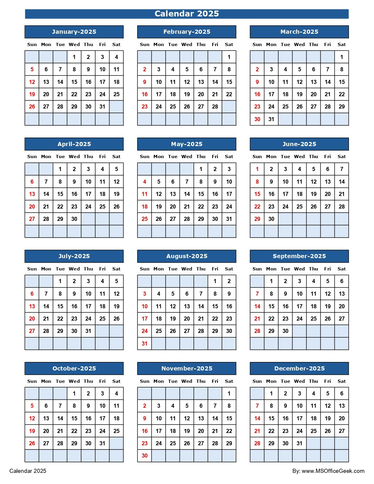 Ready-To-Use Printable Calendar 2025 - Msofficegeek intended for Printable Calendar 2025 Microsoft
