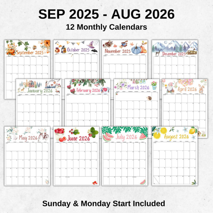 August 2025 to August 2026 Calendar Organizer