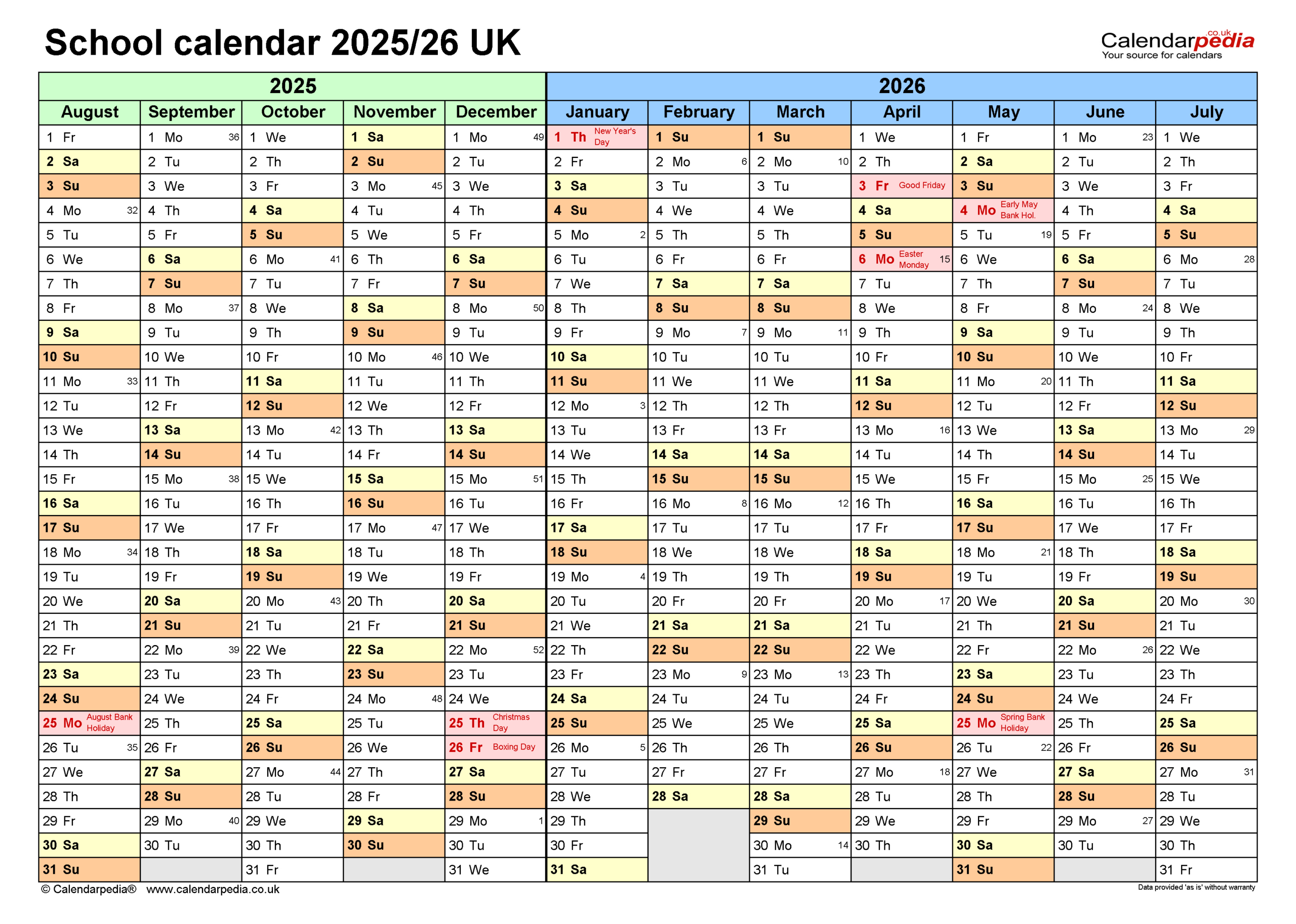 School Calendars 2025/26 Uk - Free Printable Pdf Templates for Printable Calendar 2025 with School Holidays