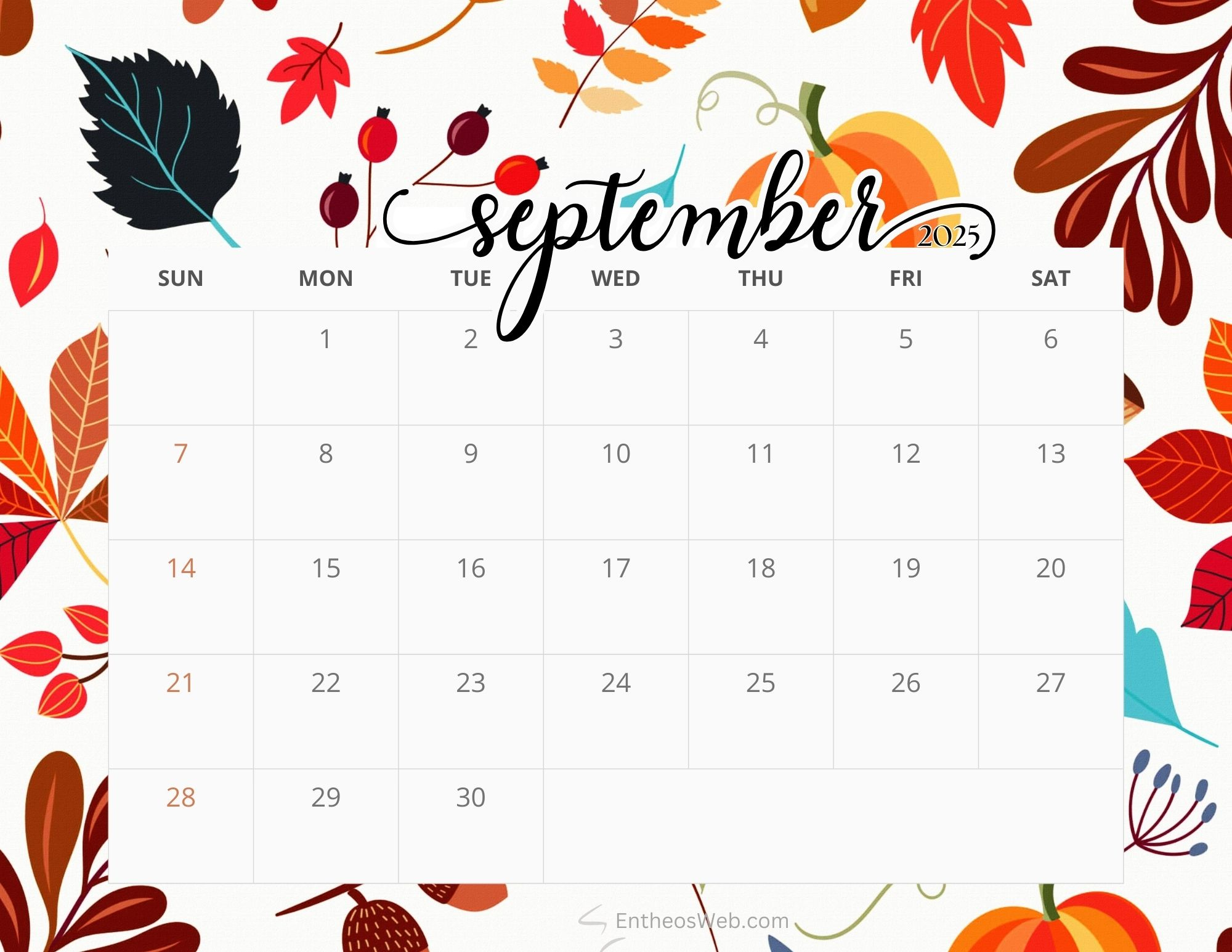 September 2025 Calendar Printables | Entheosweb pertaining to Fall 2025 Calendar Printable