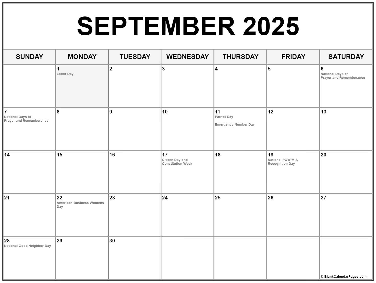 September 2025 With Holidays Calendar intended for Free Printable September 2025 Calendar with Holidays