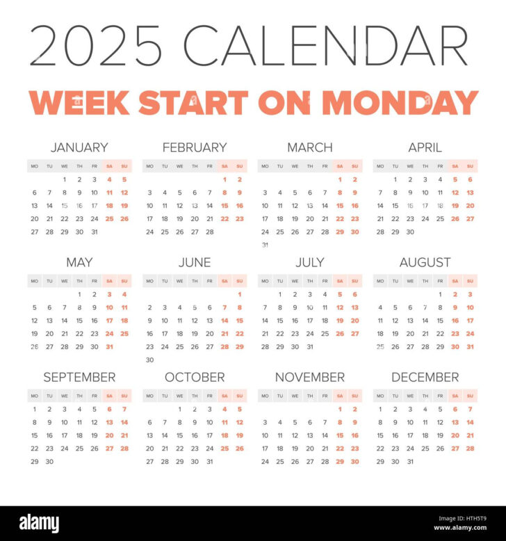 Printable Calendar 2025 Starting Monday