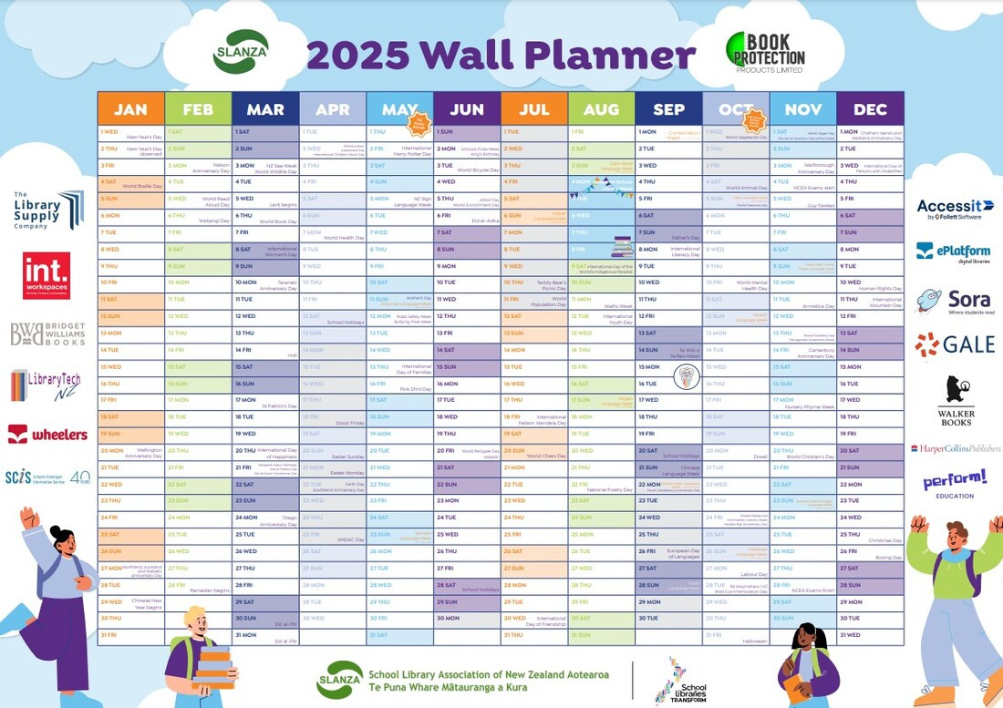 Slanza Annual Wall Planner - Slanza School Library Association Of in 2025 New Zealand Calendar Printable