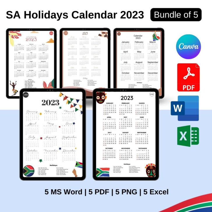 Printable Calendar 2025 South Africa with Public Holidays