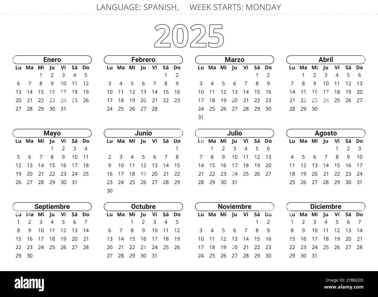 Spanish 2025 Year Calendar. Printable Vector Illustration For with Printable Calendar 2025 In Spanish