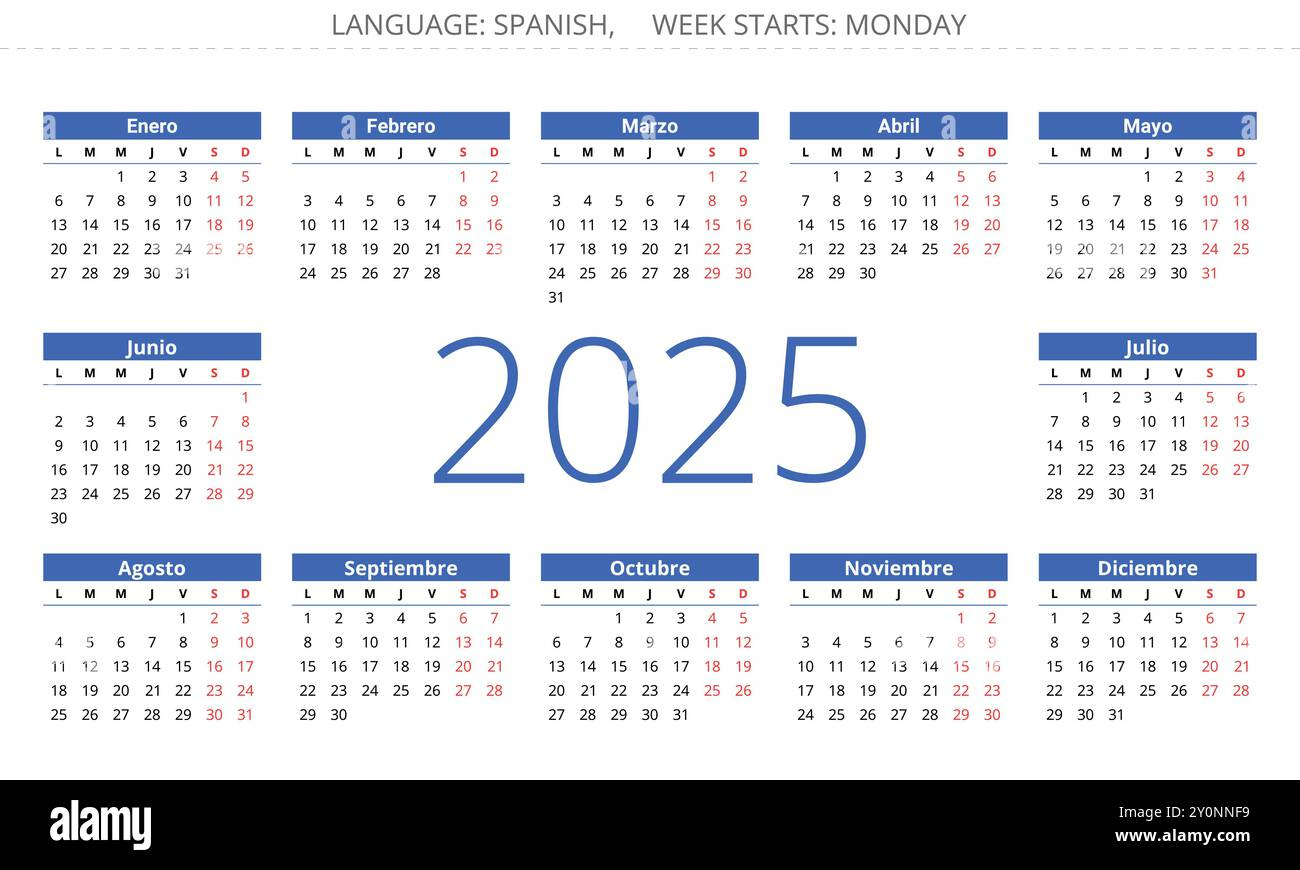 Spanish 2025 Year Month Calendar. Printable Vector Illustration regarding Printable Calendar 2025 In Spanish