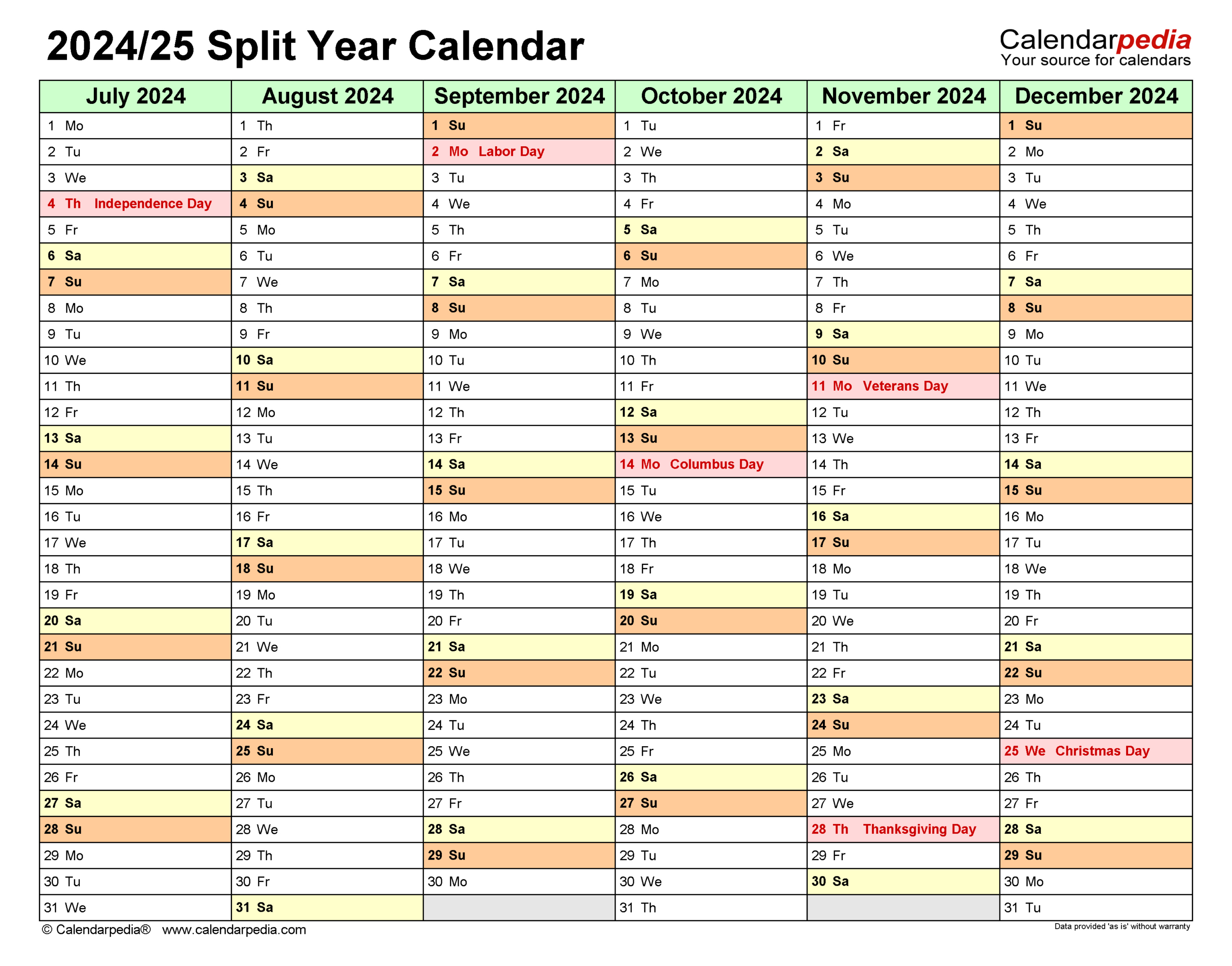 Split Year Calendars 2024/2025 (July To June) - Pdf Templates inside September 2024 to August 2025 Calendar