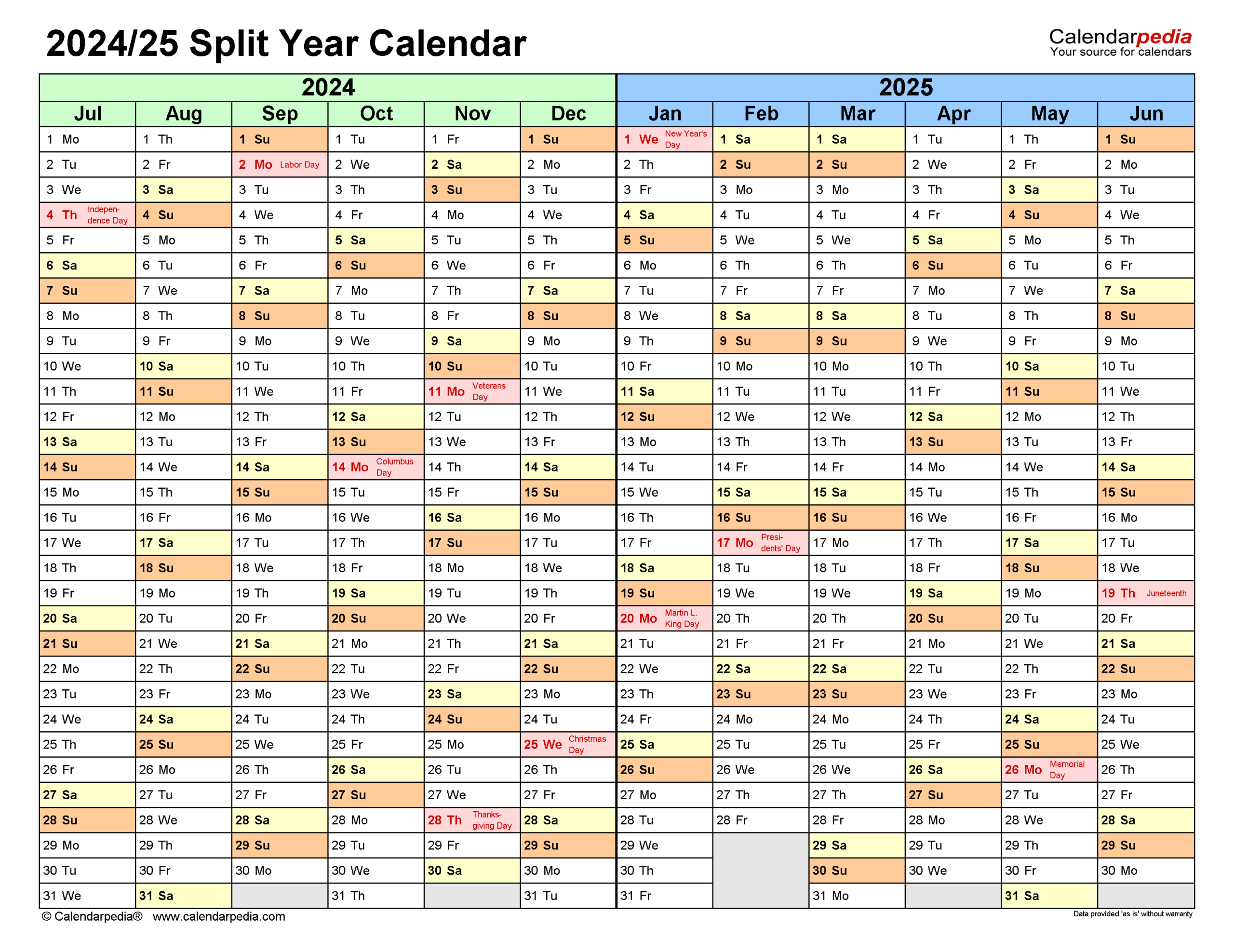 Split Year Calendars 2024/2025 (July To June) - Pdf Templates within July 2024 To July 2025 Calendar Printable