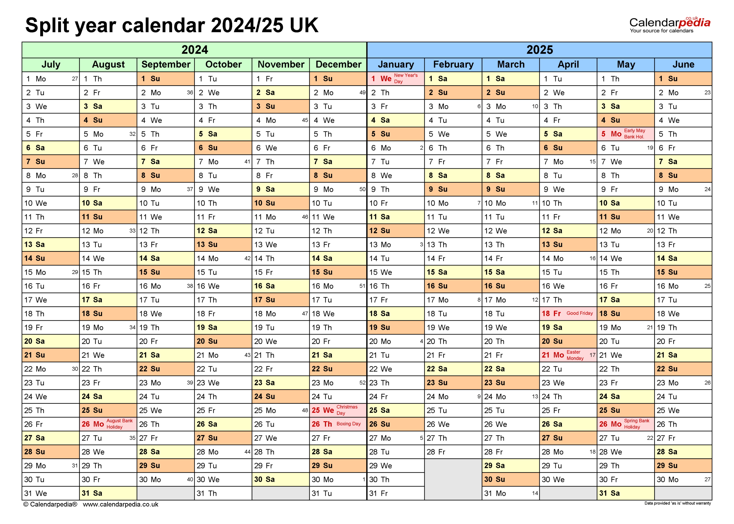 Split Year Calendars 2024/25 Uk (July To June) For Pdf with September 2024 to August 2025 Calendar