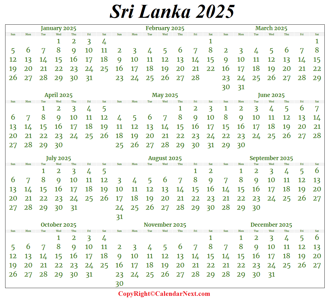 Sri Lanka Calendar 2025 | Calendar Next for Printable Calendar 2025 Sri Lanka