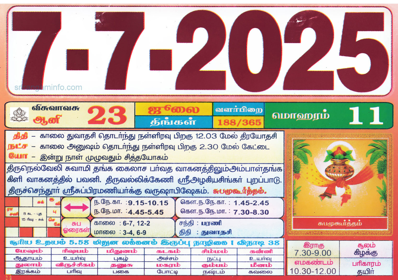 Tamil Daily Calendar 2025, Tamil Calendar 2025, Nalla Neram inside July Month Tamil Calendar 2025