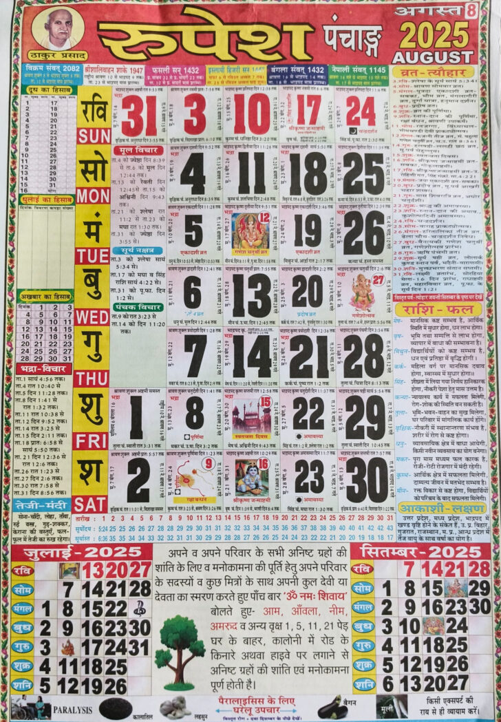 Hindu Calendar August 2025