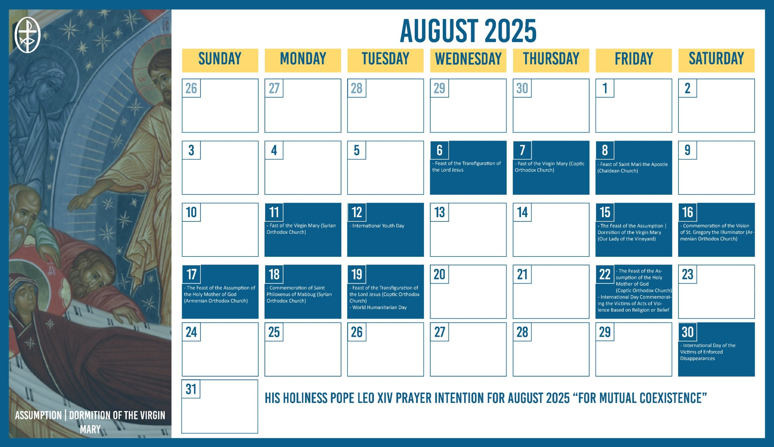 The Middle East Council Of Churches Issues The Ecumenical Calendar regarding August Saints Calendar 2025