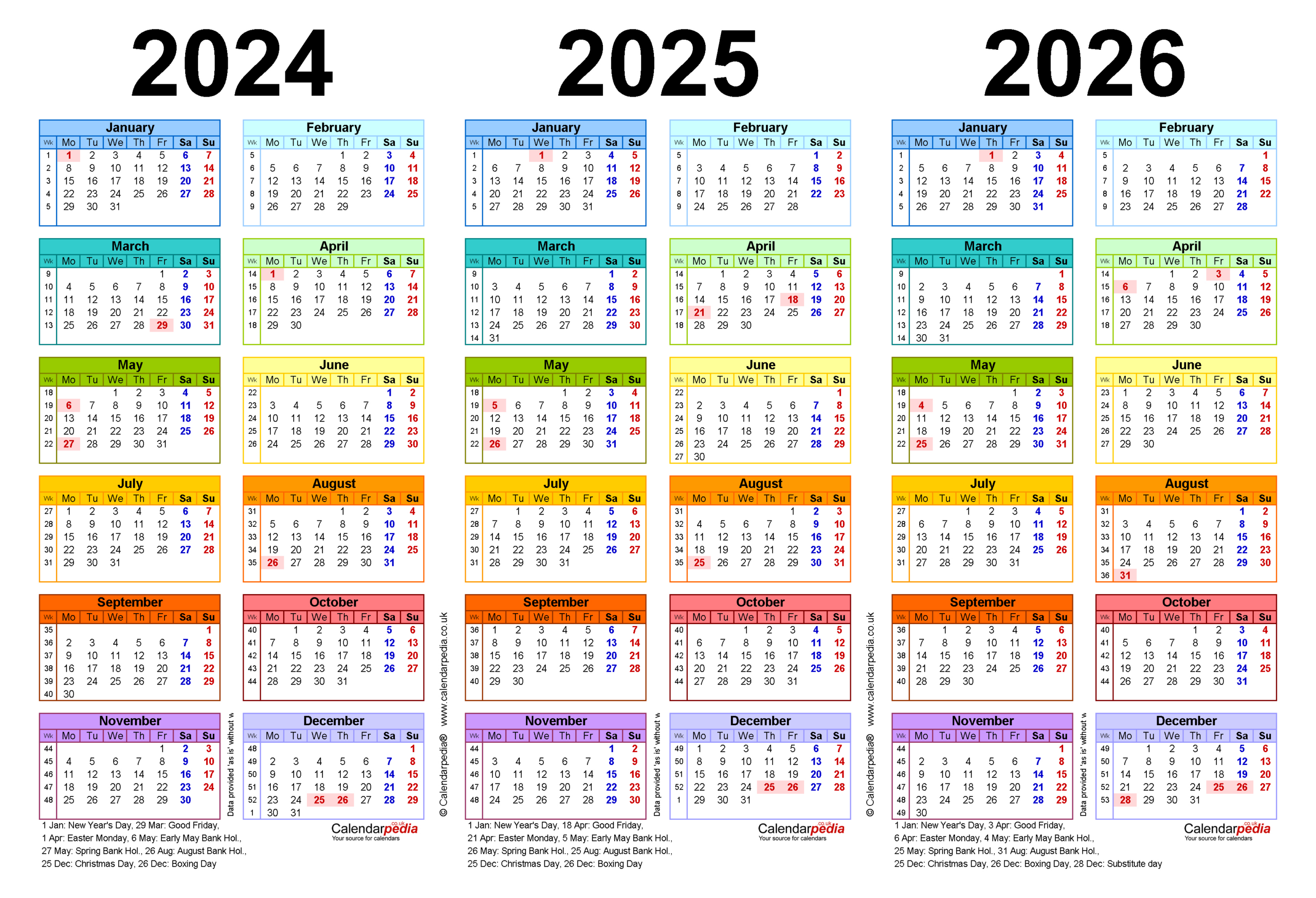 Three Year Calendars For 2024, 2025 And 2026 (Uk) For Pdf with Calendar 2024 2025 2026 Free Printable