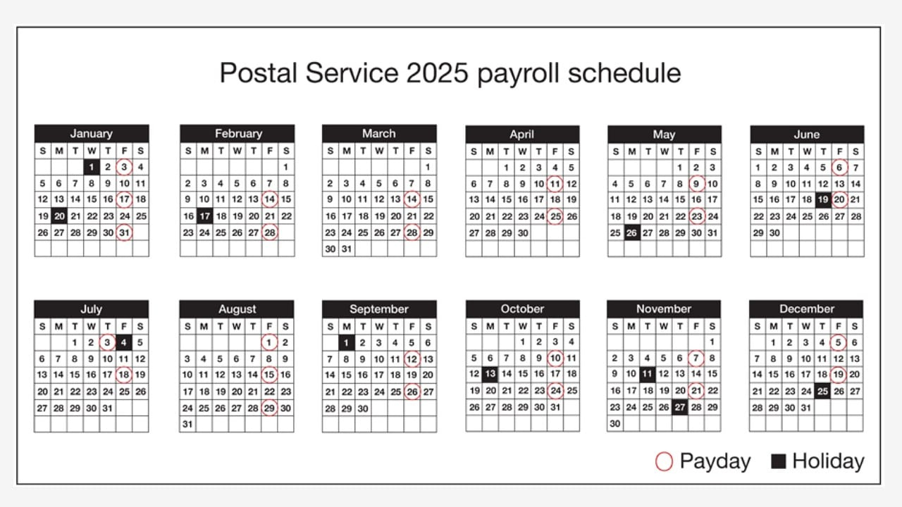 Usps Annual Calendar Shows The 2025 Payroll Schedule | Ruralinfo with regard to Postal Calendar 2025 Printable