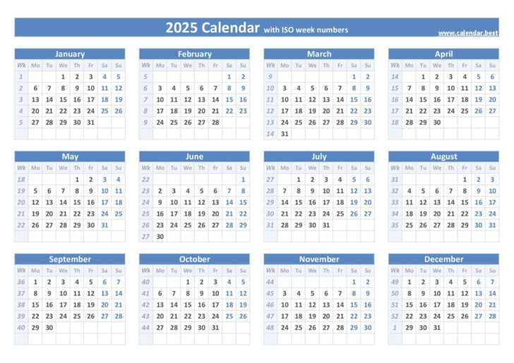 52 Week Calendar 2025 Printable