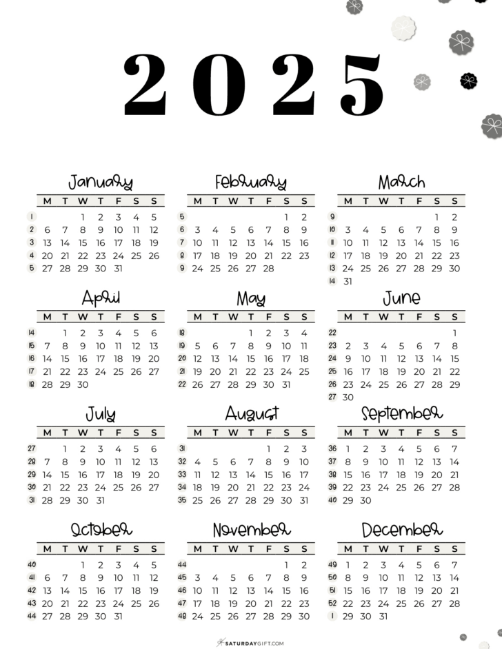 2025 Printable Calendar with Week Numbers