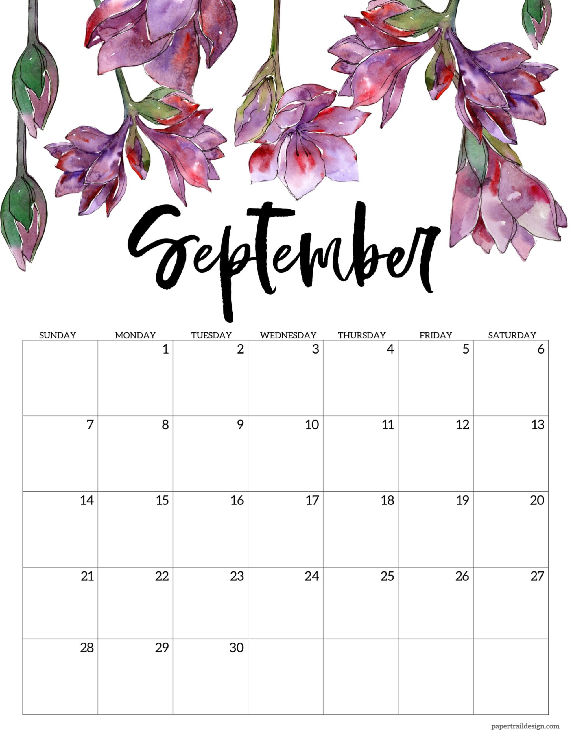 2025 Free Printable Calendar - Floral - Paper Trail Design regarding September 2025 Calendar Flowers
