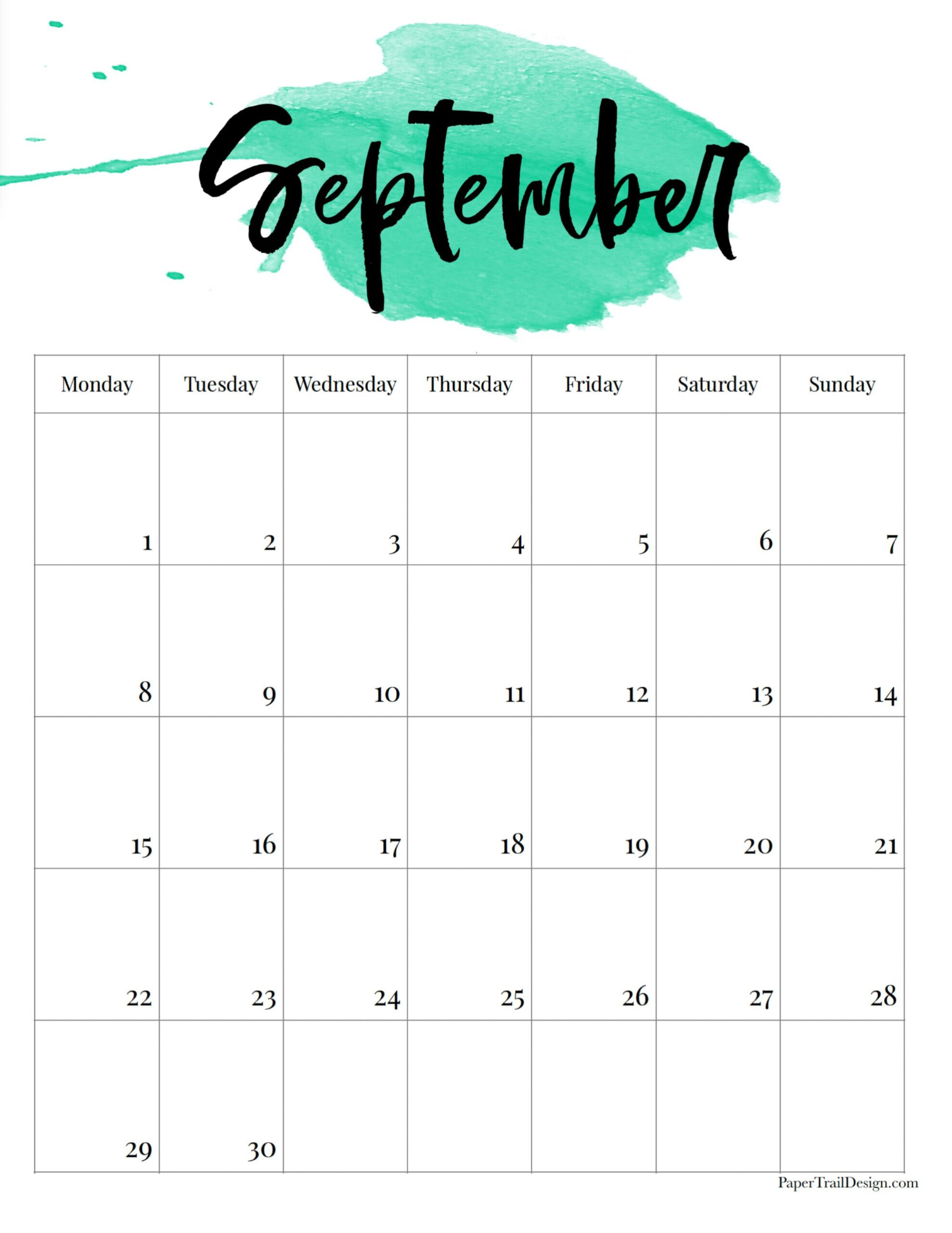 2025 Monday Start Watercolor Calendar - Paper Trail Design inside September 2025 Calendar Monday Start