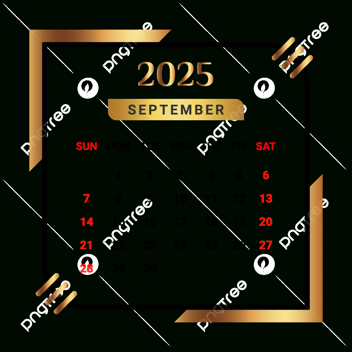 2025 September Month Calendar With Black And Golden Vector throughout September 2025 Calendar Png