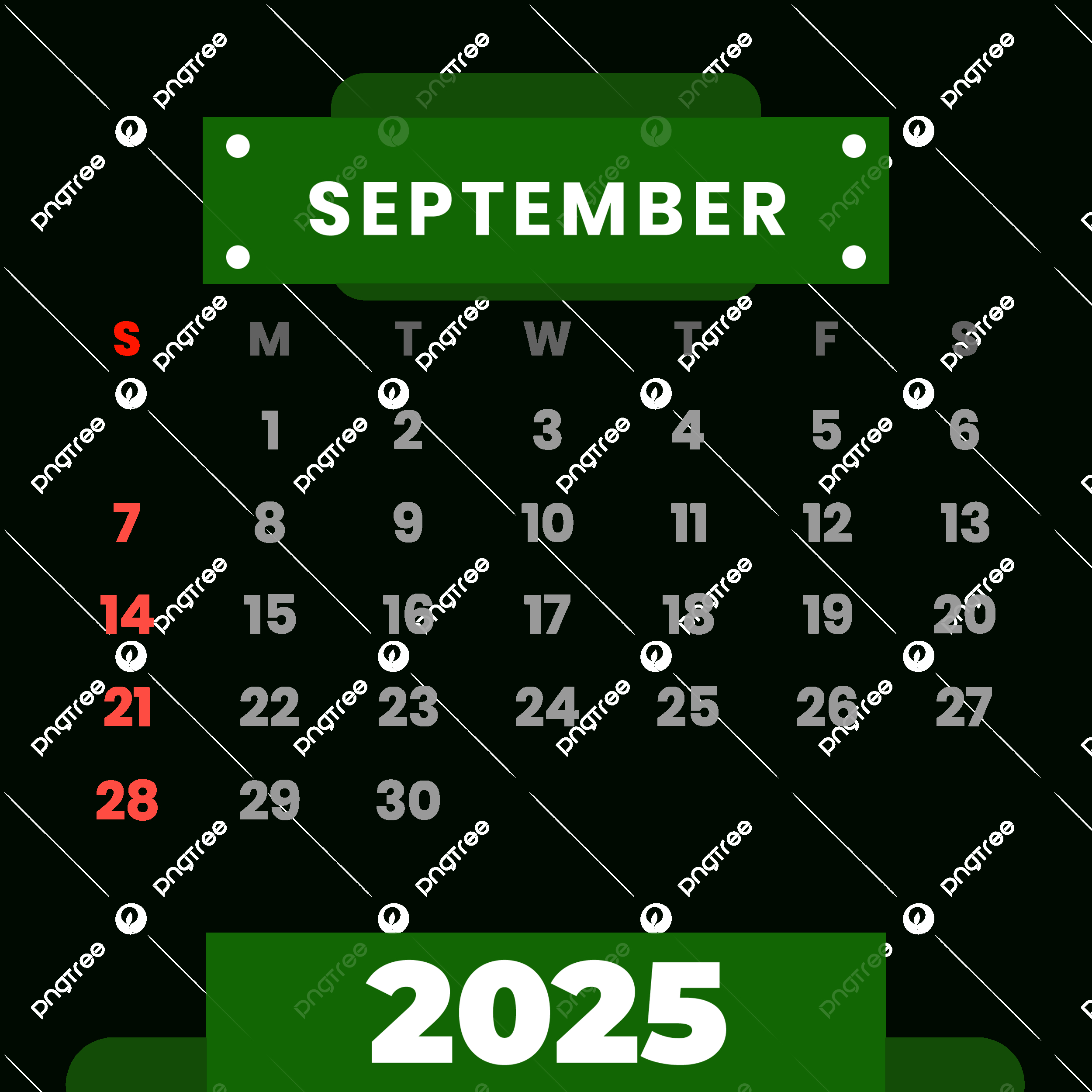 2025 September Vector Clipart Green Monthly Calendar, 2025 in September 2025 Calendar Green