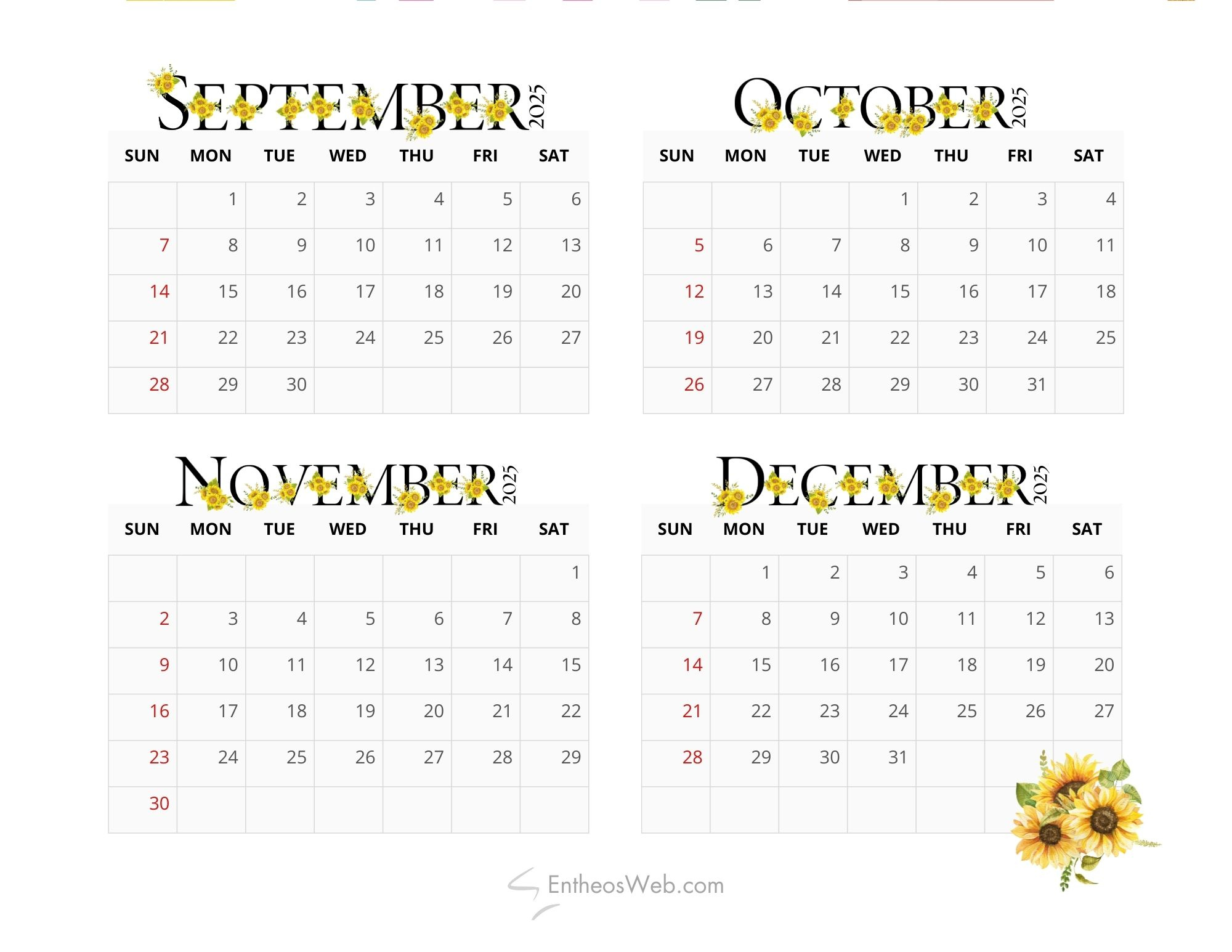 4 Month Calendar Printables – September, October, November And intended for Printable Calendar September October November 2025