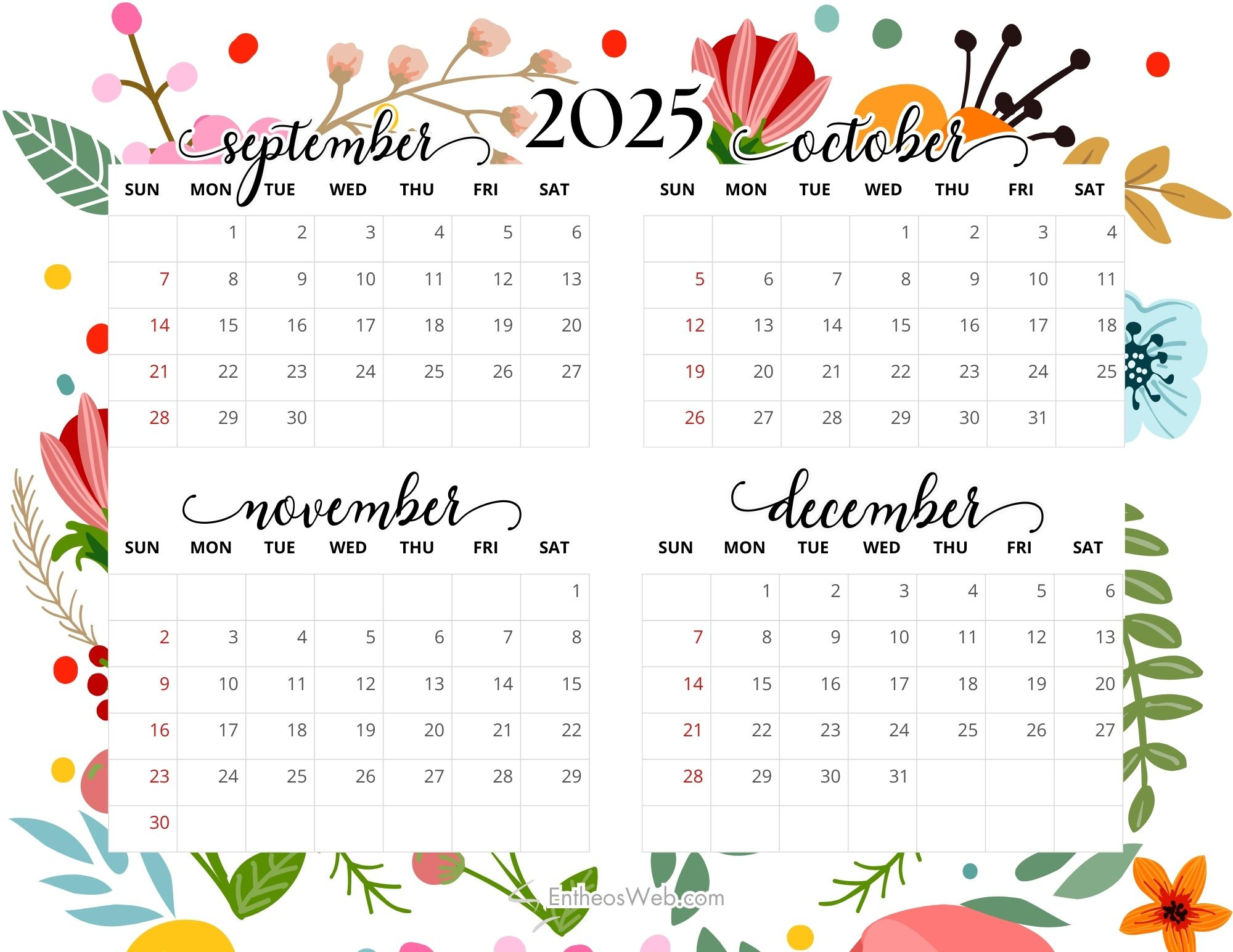 4 Month Calendar Printables – September, October, November And regarding September October November 2025 Calendar Printable