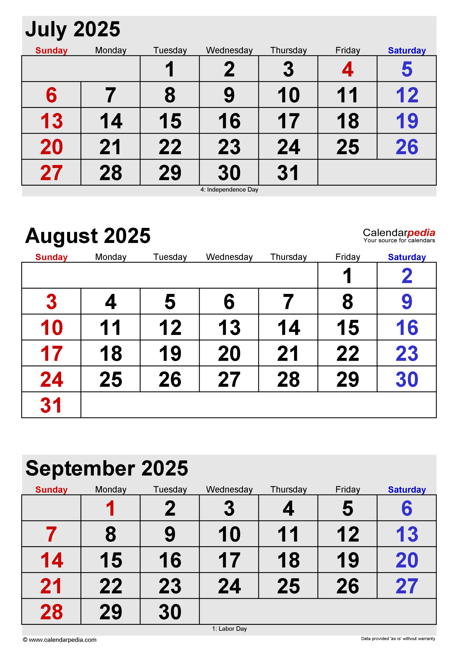 August 2025 Calendar | Templates For Pdf, Excel And Word for July August September 2025 Calendar with Holidays