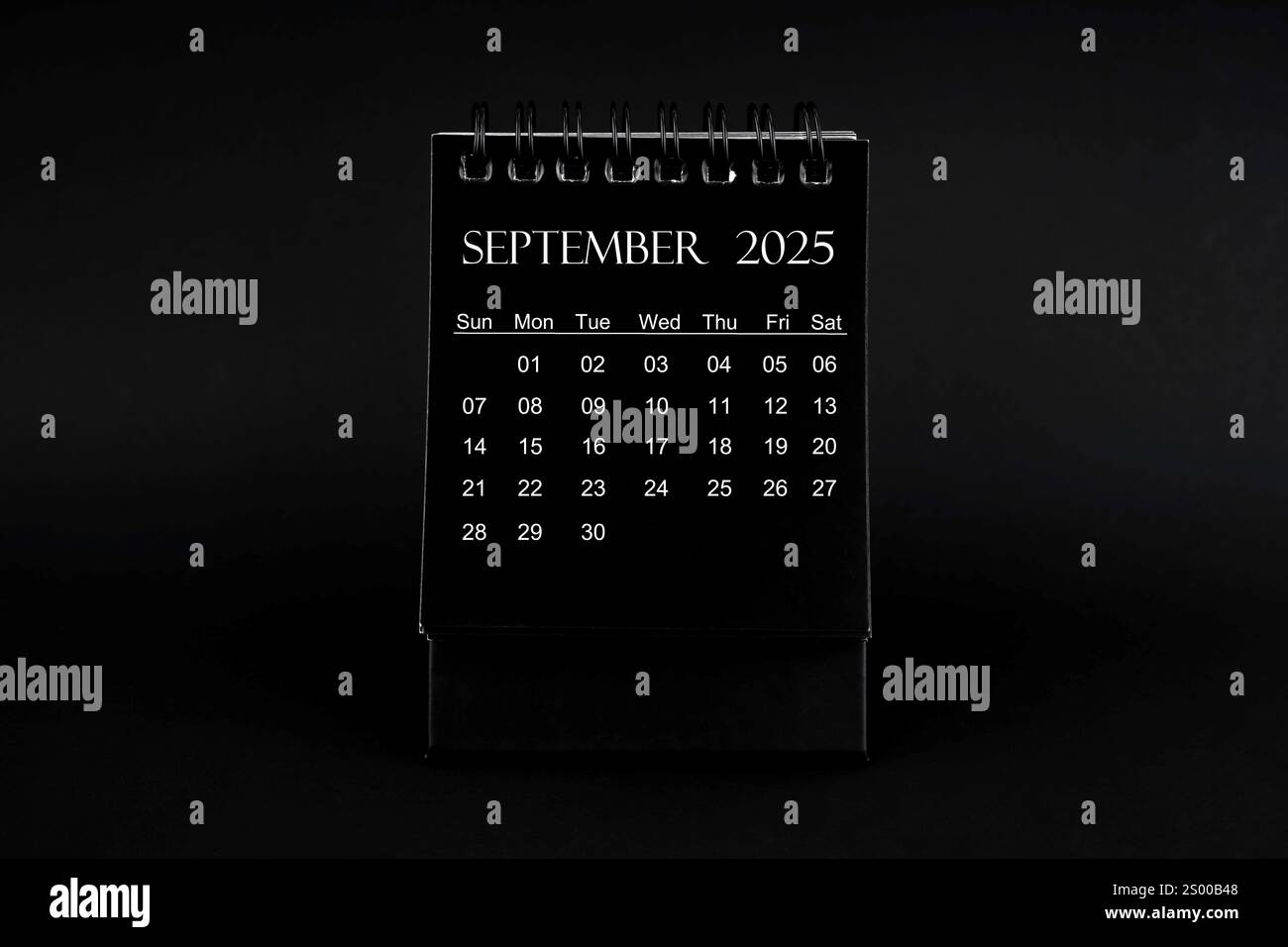 Black Calendar For September 2025. Desktop Calendar On A Green regarding September 2025 Calendar Black Background