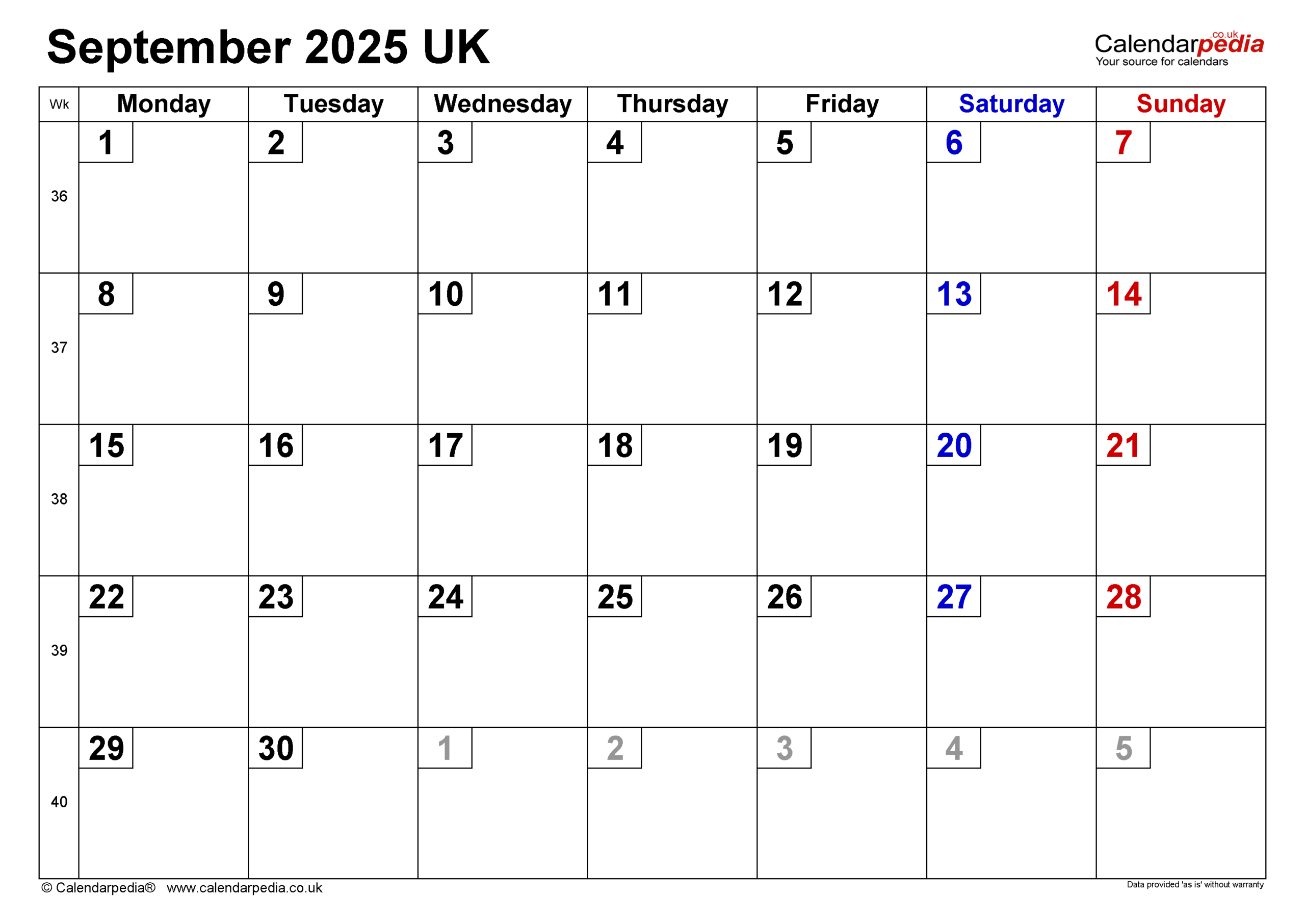 Calendar September 2025 Uk With Pdf, Excel And Word Templates for Printable Calendar September 2025 UK