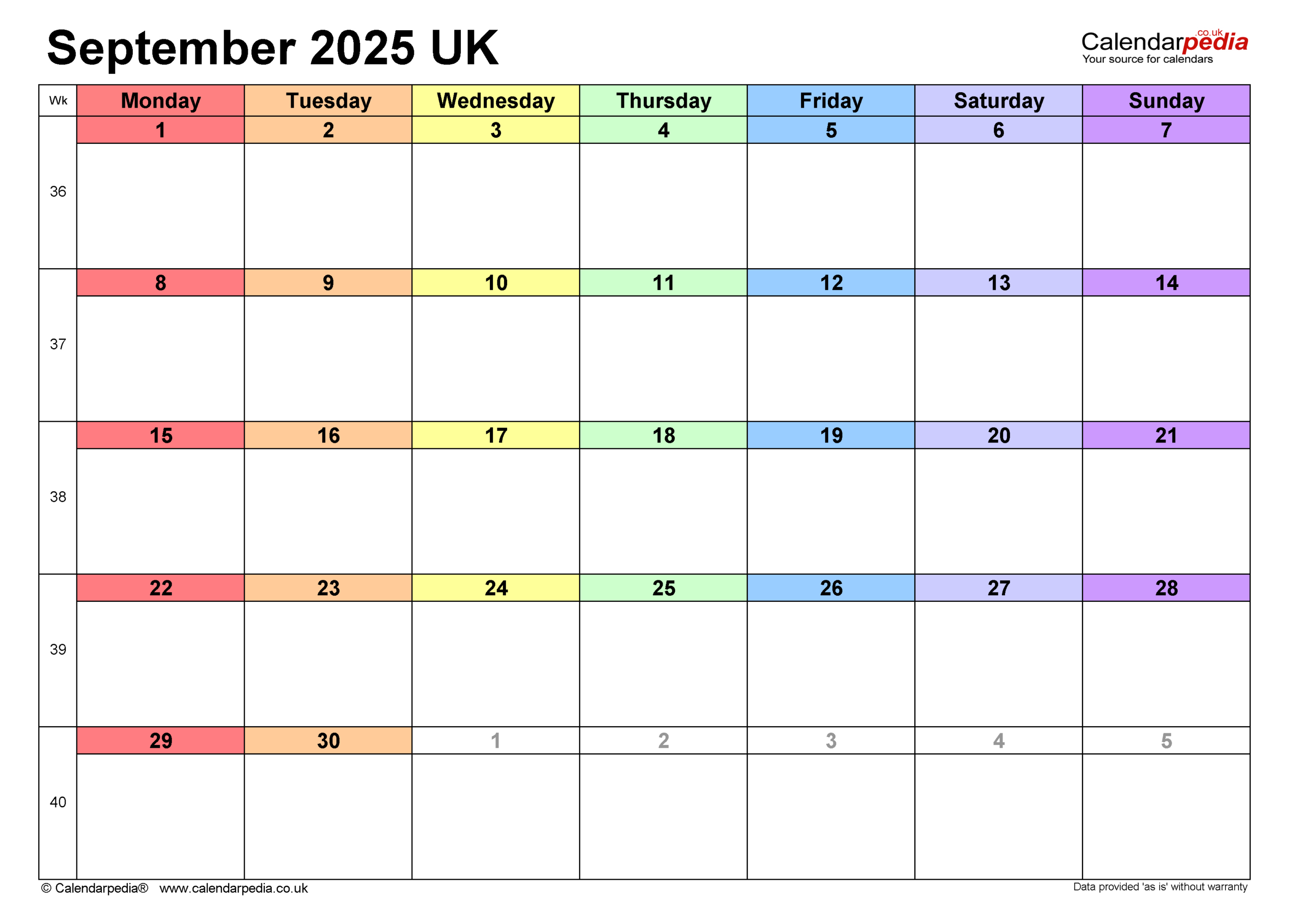 Calendar September 2025 Uk With Pdf, Excel And Word Templates in September 2025 Calendar View
