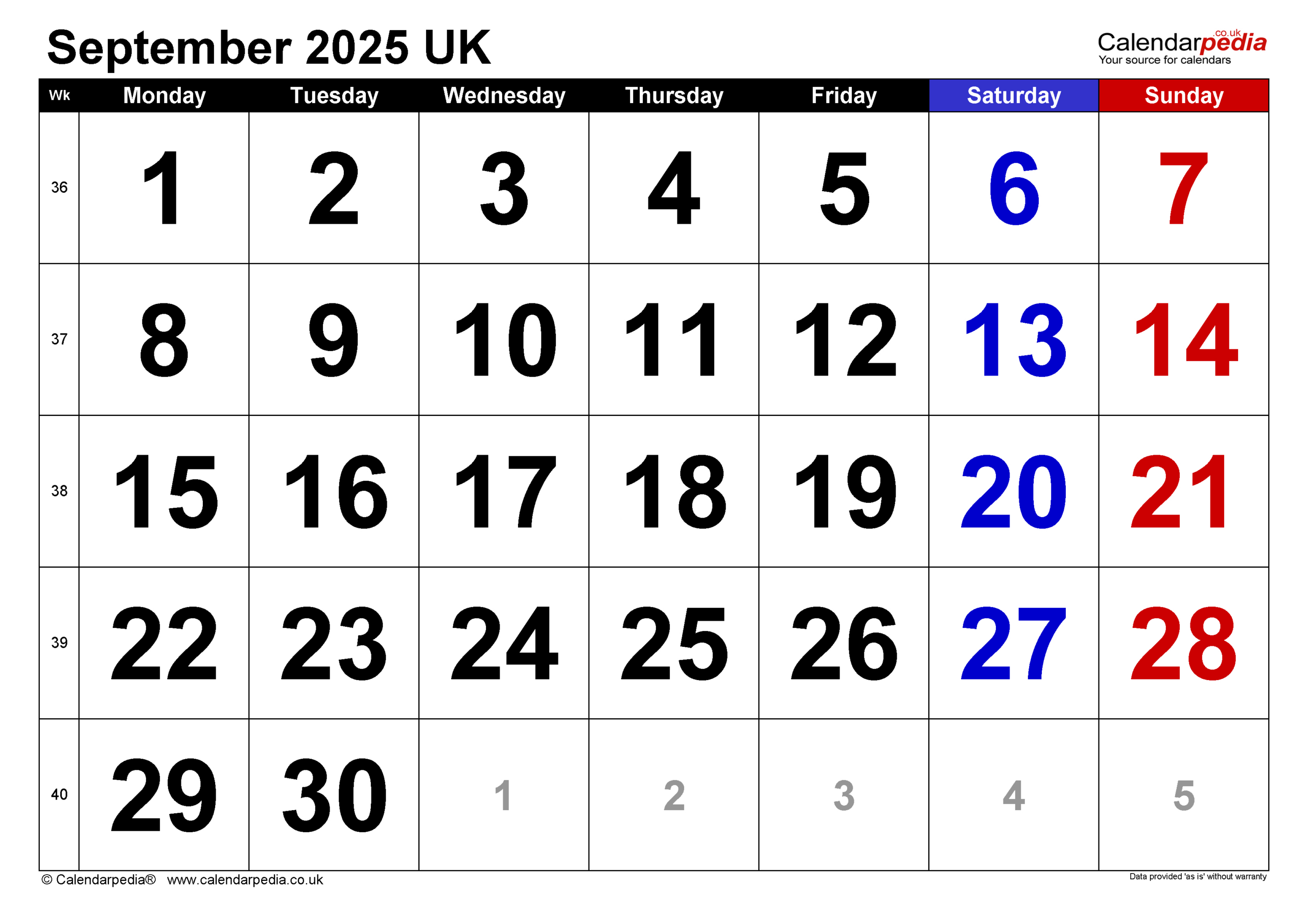 Calendar September 2025 Uk With Pdf, Excel And Word Templates within Printable Calendar September 2025 UK