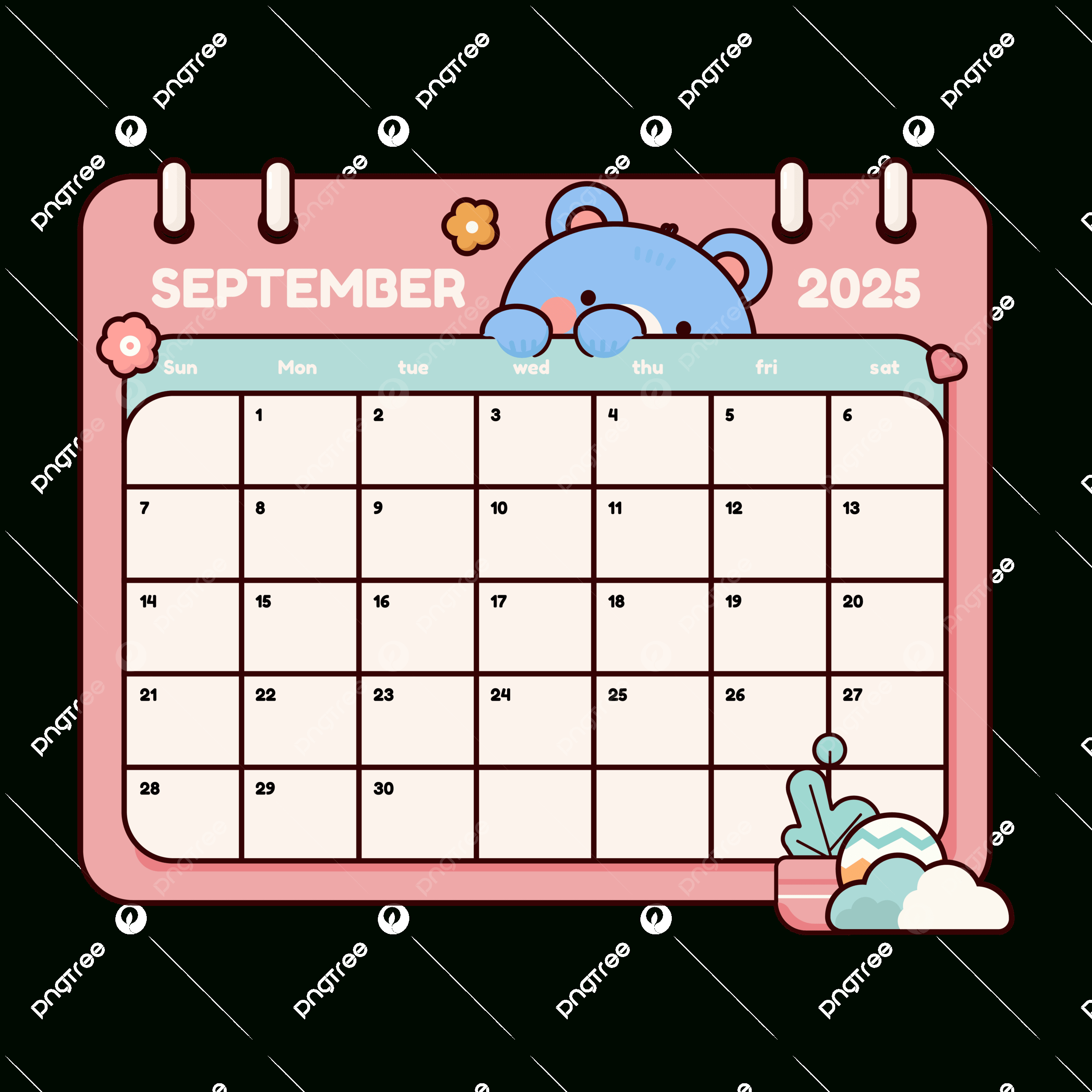 Cute September 2025 Calendar With A Bear Vector, Calendar within September 2025 Calendar Cute