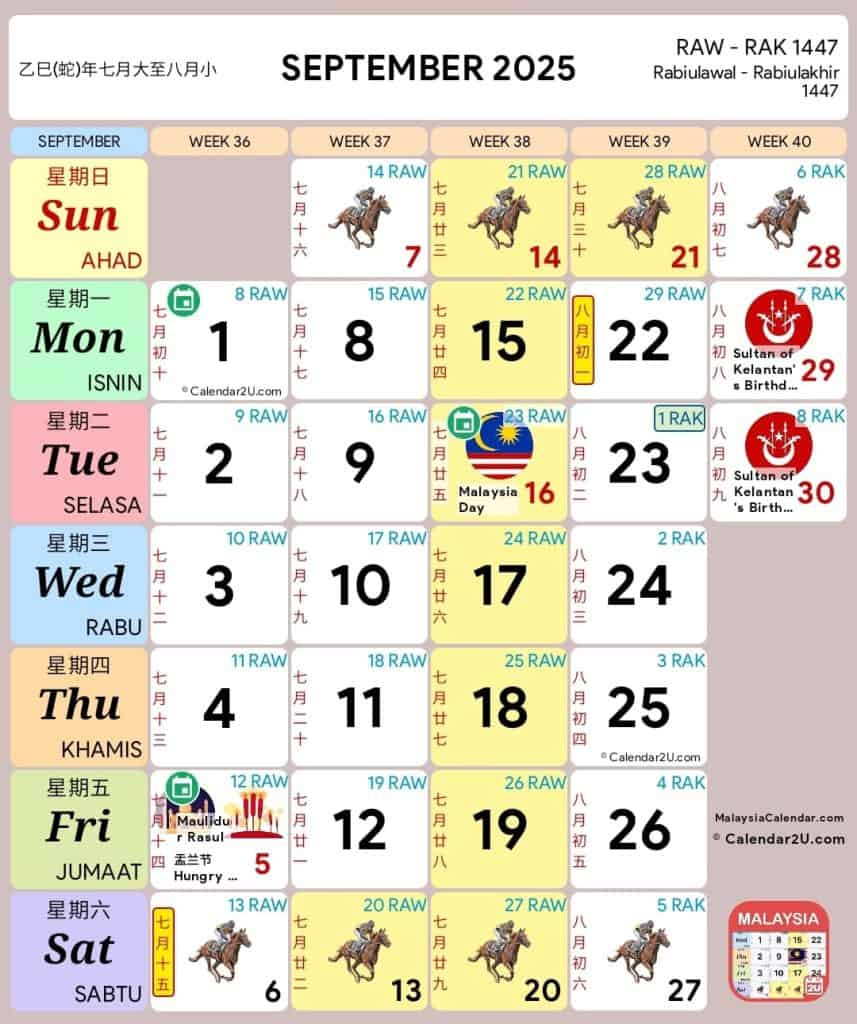 Cuti Umum 2025 &amp;amp; Cuti Sekolah Malaysia Kpm regarding Calendar Kuda September 2025