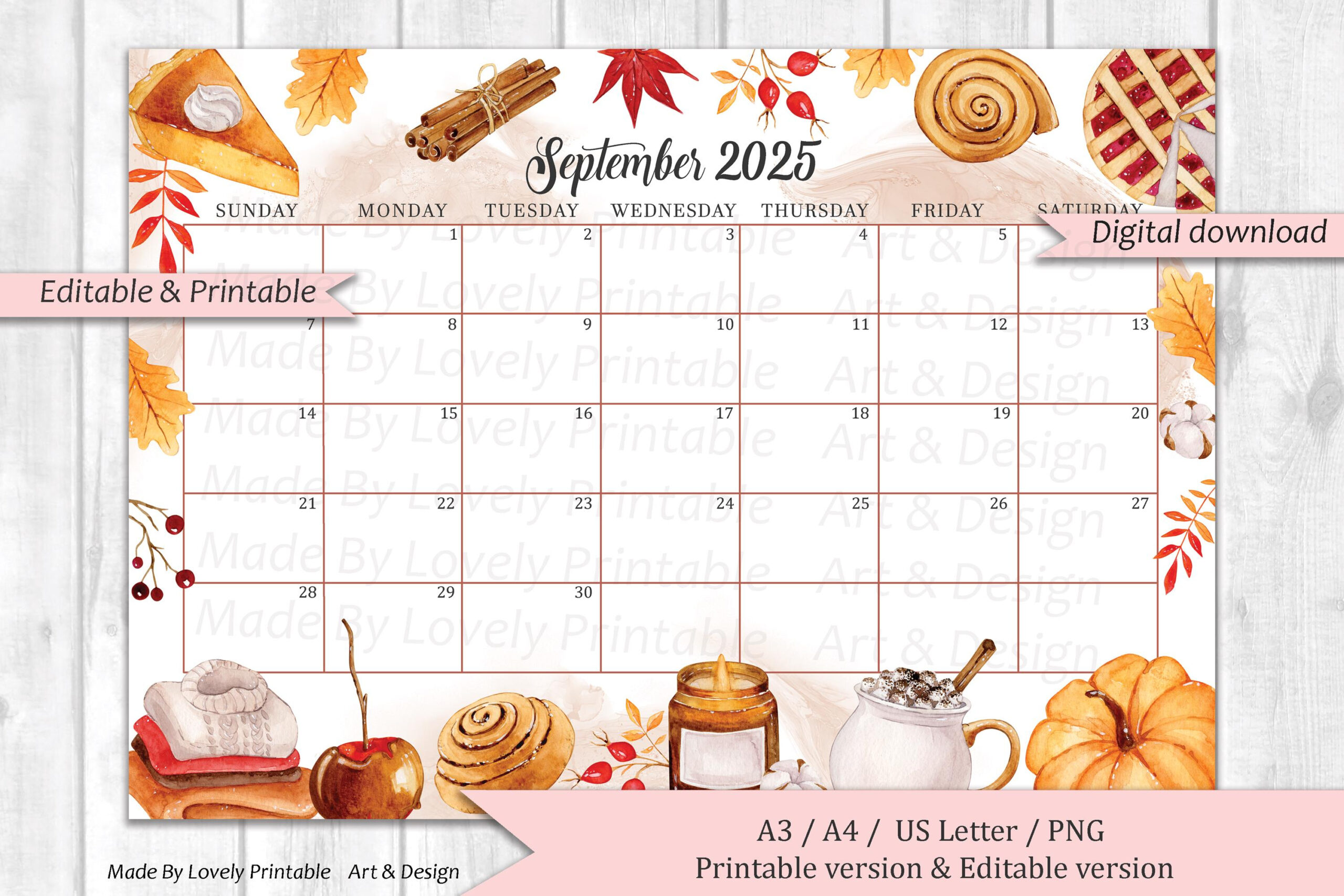 Editable September 2025 Calendar, Cozy Autumn Mood, Beautiful Fall with September 2025 Calendar Etsy