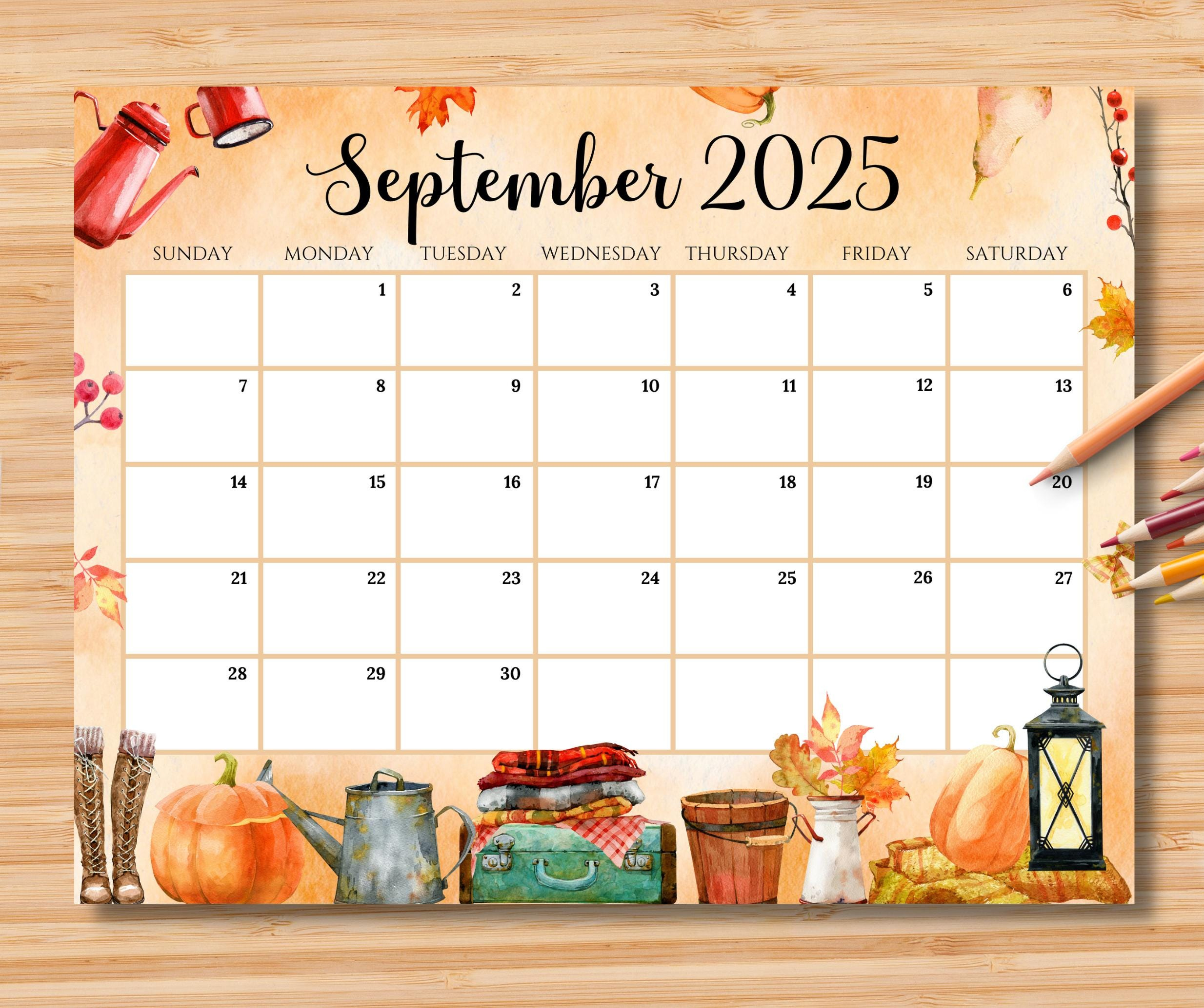 Editable September 2025 Calendar: Cozy Fall Printable (Instant within September 2025 Calendar Etsy