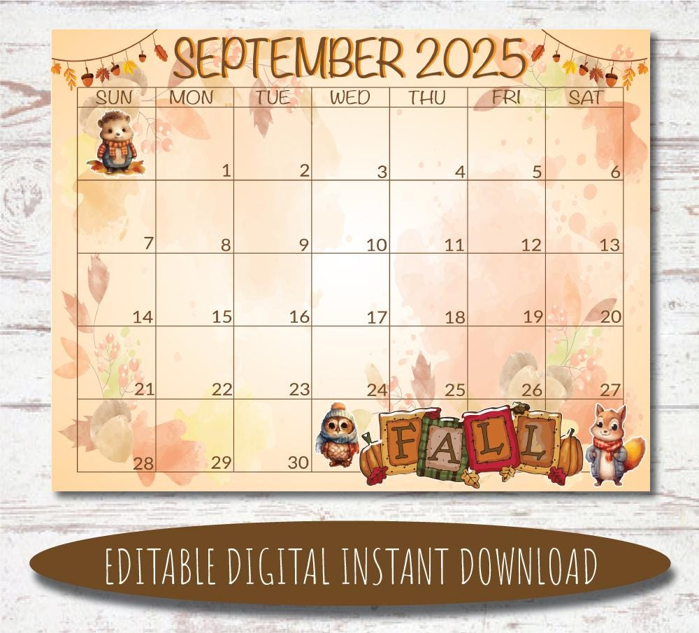 Editable September 2025 Calendar | Digital Calendar | Printable pertaining to September 2025 Calendar Etsy