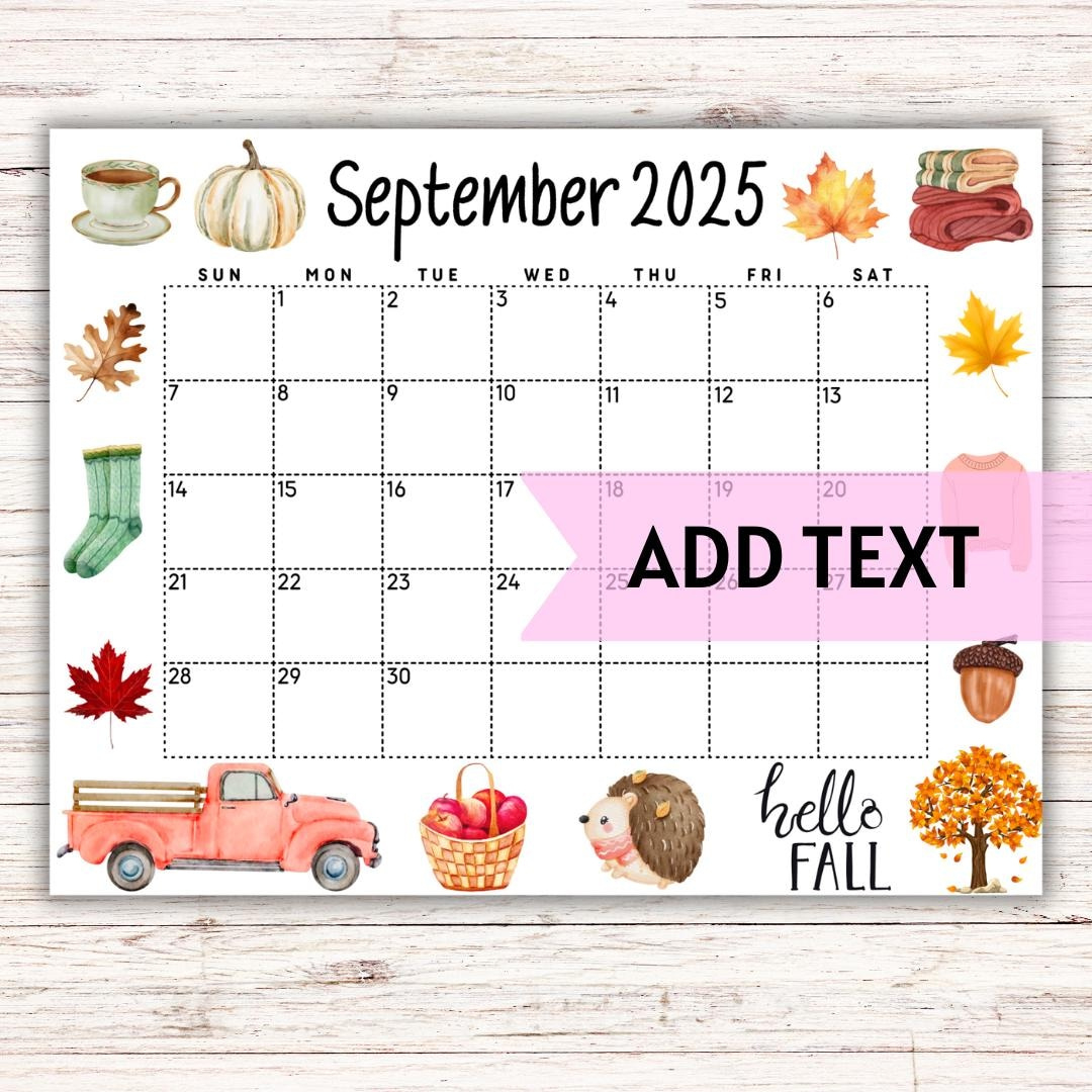 Editable September Calendar 2025 | Cute Fall Calendar W/ Fall Leaves | Monthly Calendar | Printable Wall Calendar 2025 | Homeschool Planner - Etsy intended for September 2025 Calendar Printable Waterproof